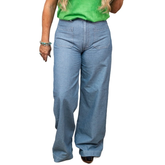 Plus Size Dusk Blue Wide Leg Jeans with Patched Pocket - Casual Fall Fashion | 4X