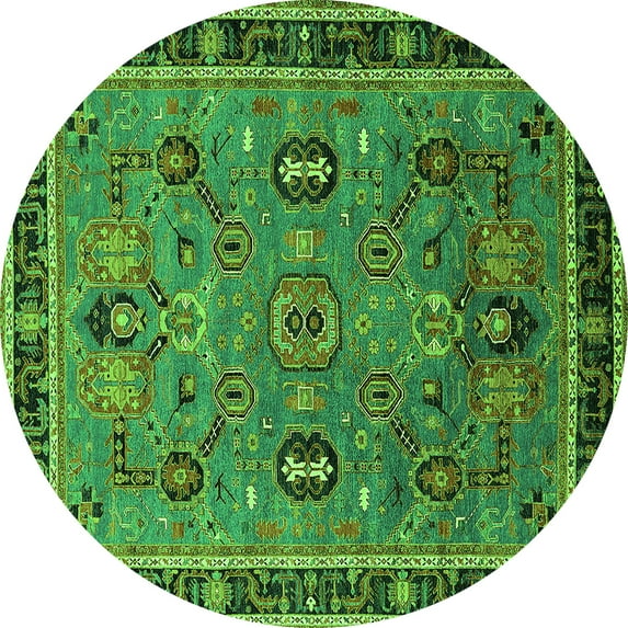 Ahgly Company Indoor Round Oriental Green Traditional Area Rugs, 6' Round
