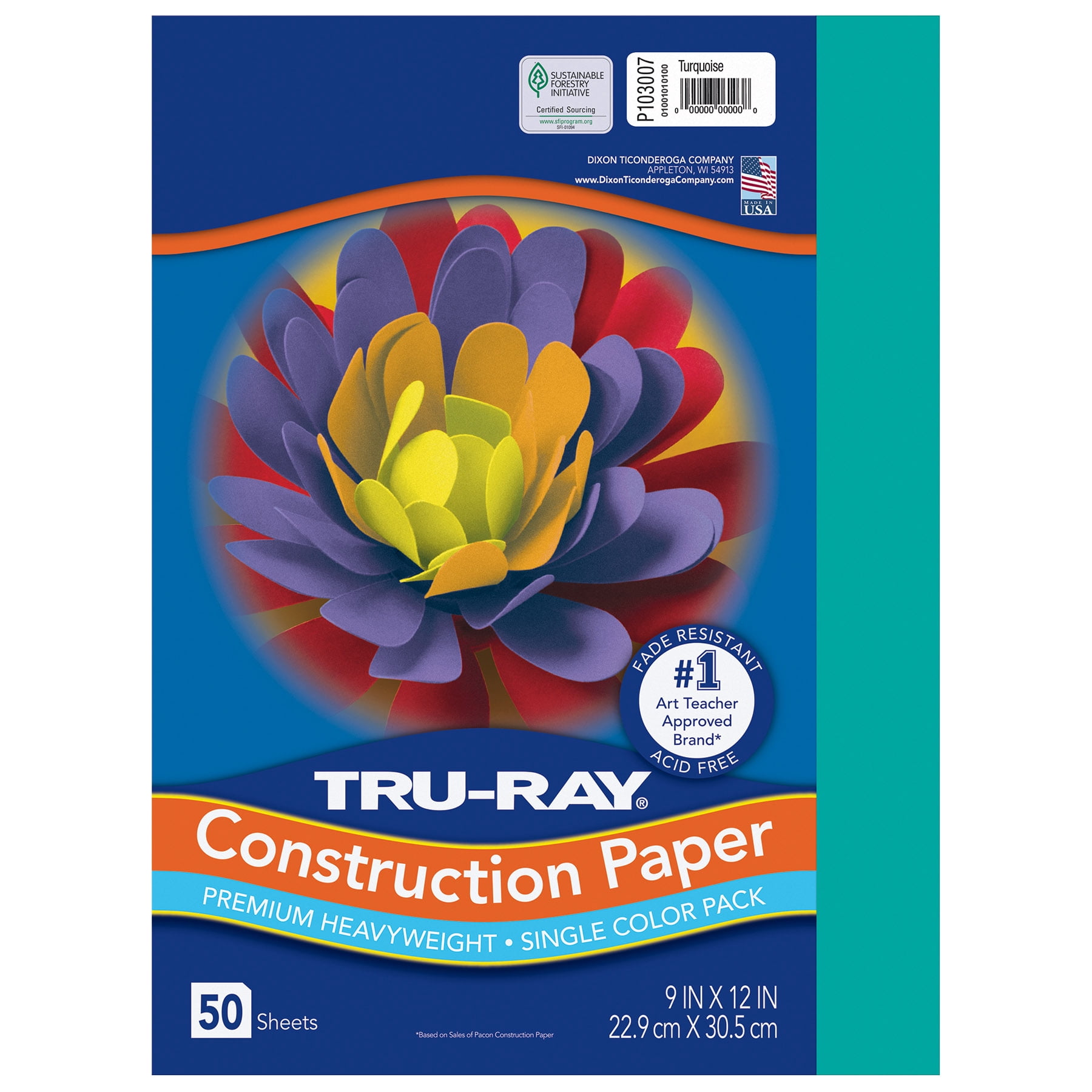 Tru-Ray Construction Paper, Heavyweight, Turquoise, 9" x 12", 50 Sheets Per Pack, 5 Packs