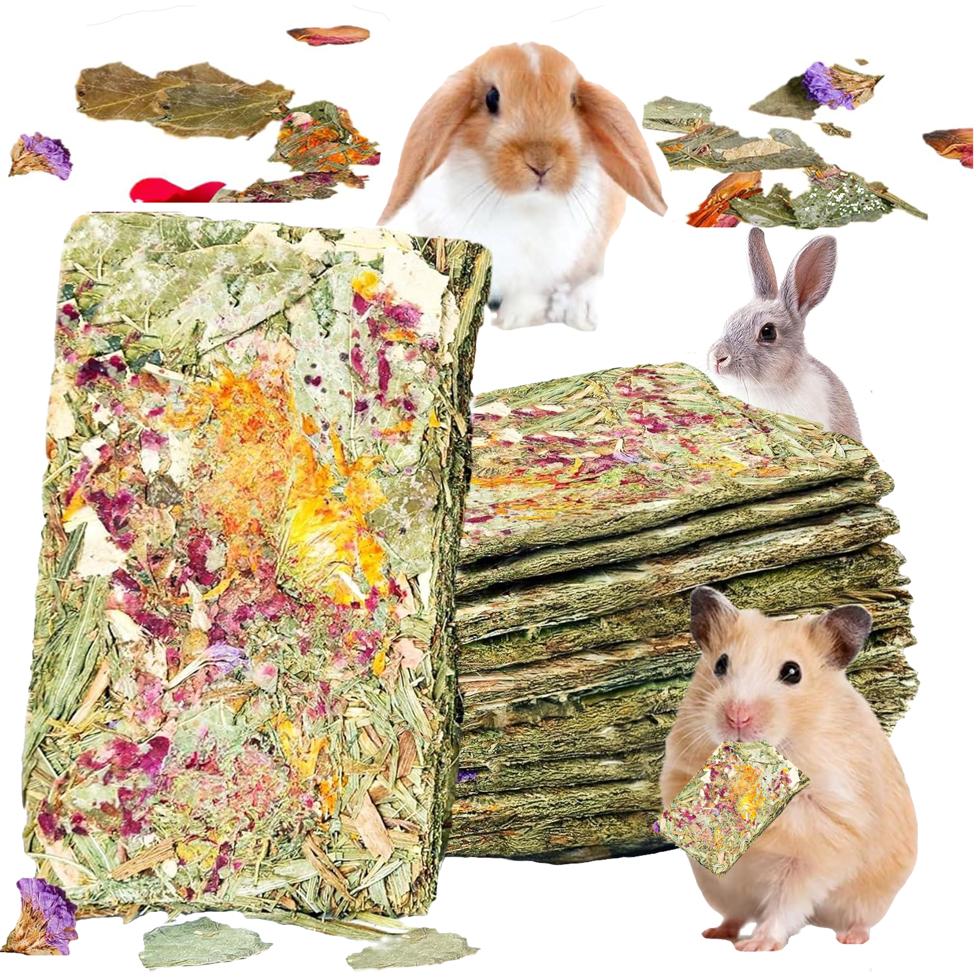 YTSKJ Rabbit Toys 20 pack Bunny Chew Toy Guinea Pig Treats Snacks Timothy Hay Chips with Herbal Flowers for Small Animals Teeth