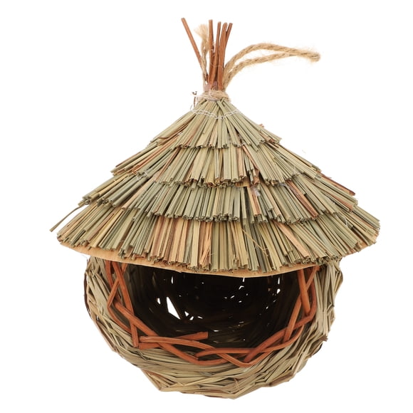 BRIGHTFUFU Casa de paja tejida a mano para pájaros, casa colgante para exteriores, refugio para pájaros de paja Natural, cabaña para decoración de jardín y Patio