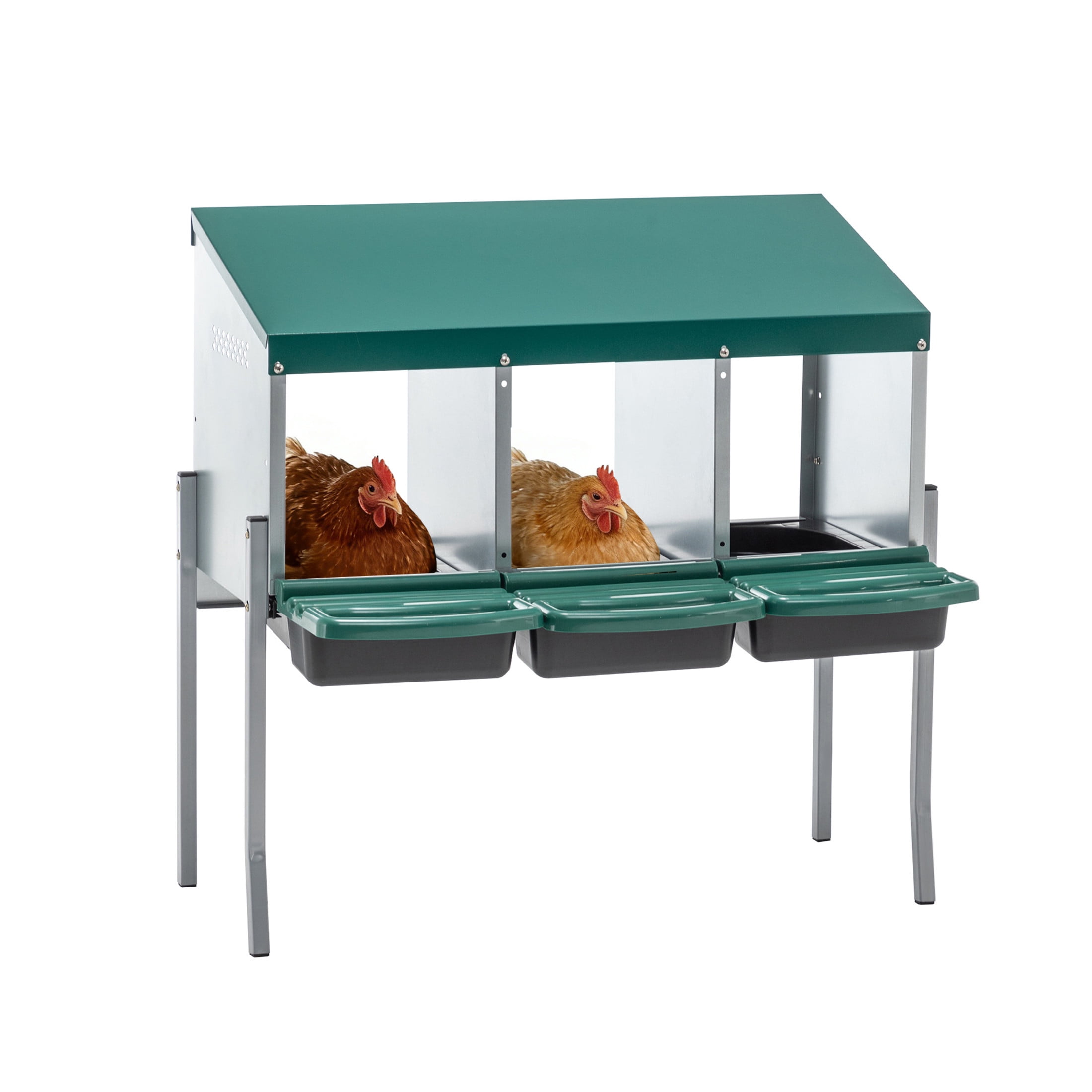 Noble House 3-Hole Outdoor Steel Chicken Nesting Box with Legs and Egg Collection Tray, Hens Laying Box, Green