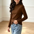 thumbnail image 5 of LUGOGNE Tween Girls Mock Neck T-Shirts Long Sleeve Thermal Shirts Solid Color Warm Undershirt Tops Coffee,150, 5 of 8