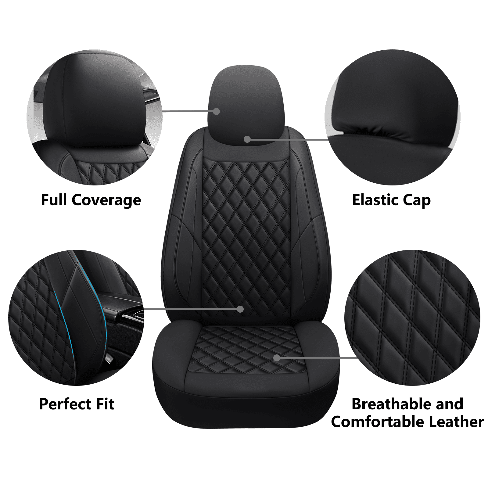 NS YOLO Premium Leather Car Seat Covers Front, Universal Fit for Cars, Trucks & SUVs, Waterproof Car Seat Cushion, Front Seat Protector, Black