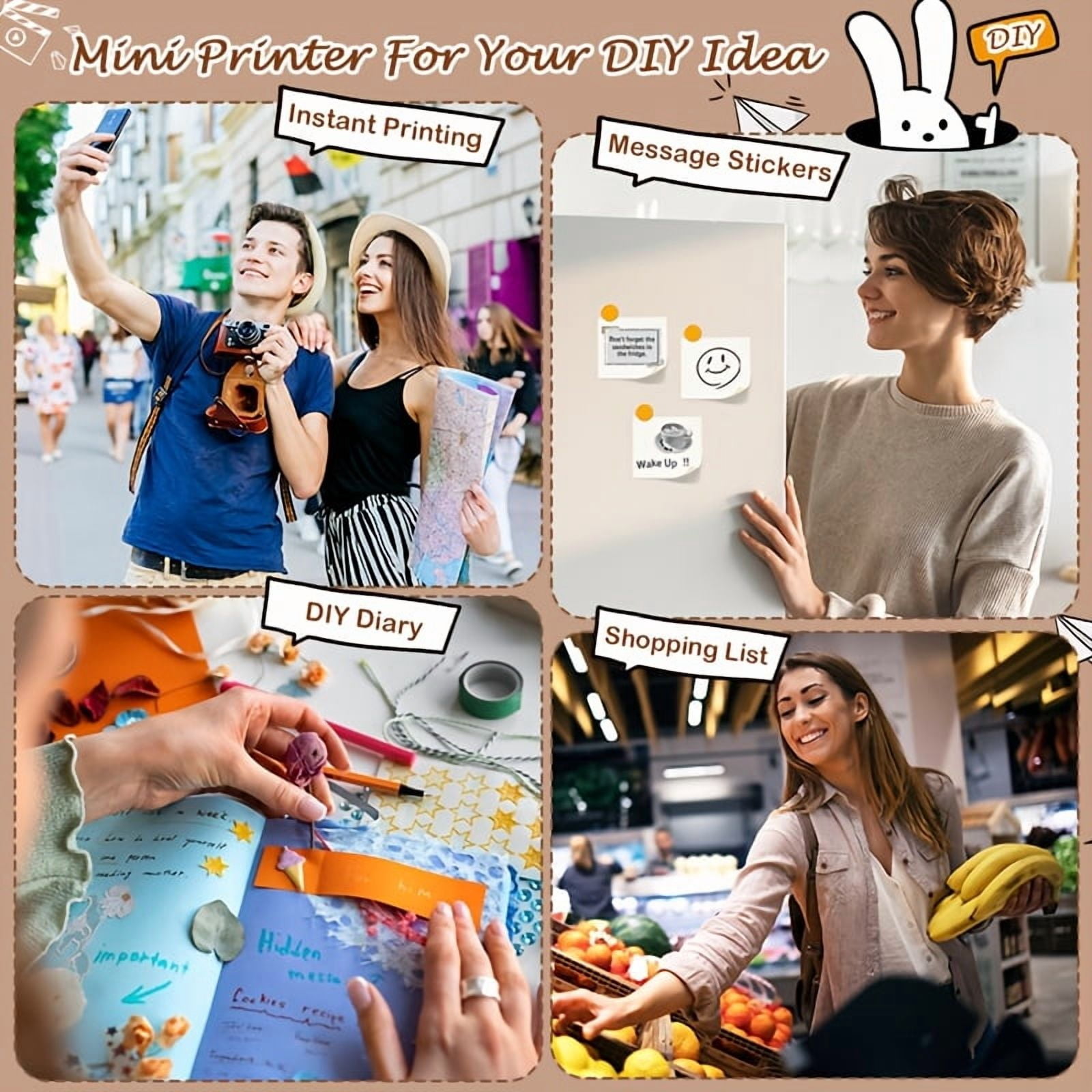 Ink Free Sticker Printer Mini Thermal Printer: Wireless Pocket Printer, Intelligent Portable Receipt Printer, With 1 Roll Of Thermal Paper – Suitable for Photos, Diaries, Notes, And Memos