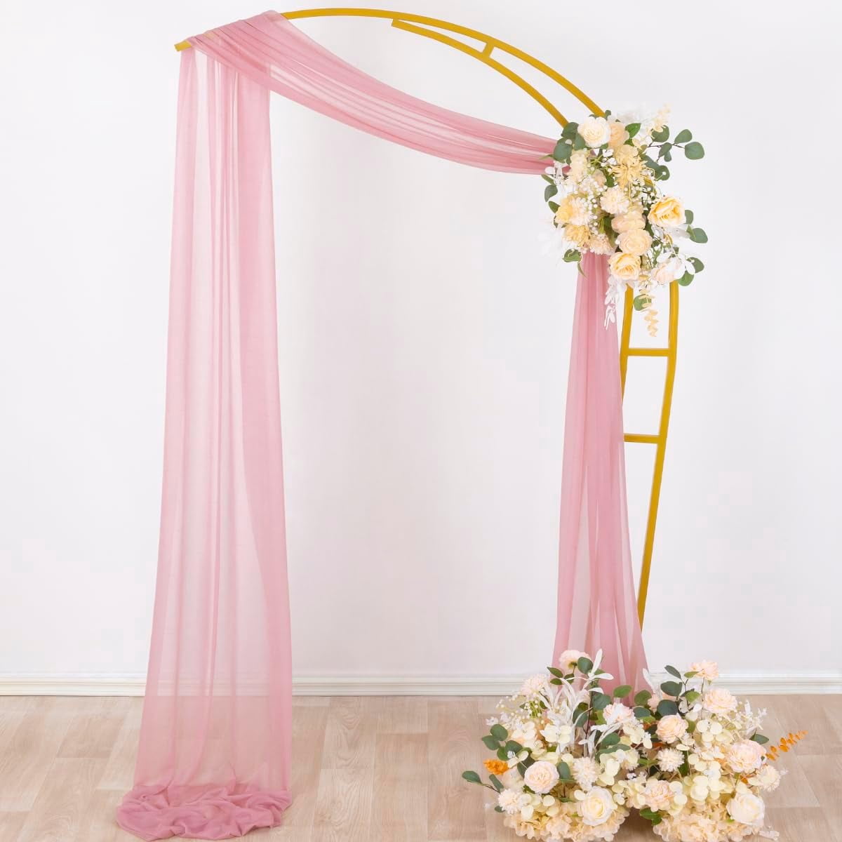 4 Piece 20Ft Dusty Rose Arch Draping Fabric Sheer Outdoor Curtain Backdrop