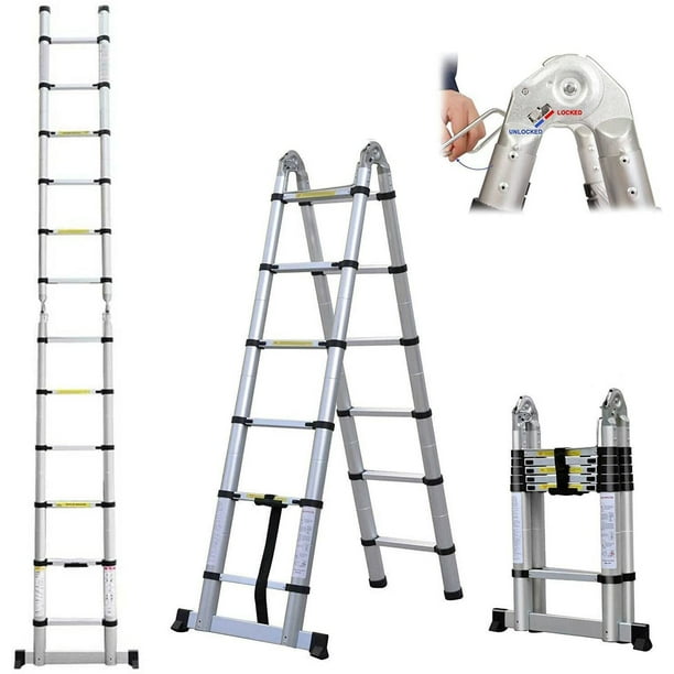 Bowoshen Telescoping Ladder AFrame Straight 2in1 Extension Ladder 12