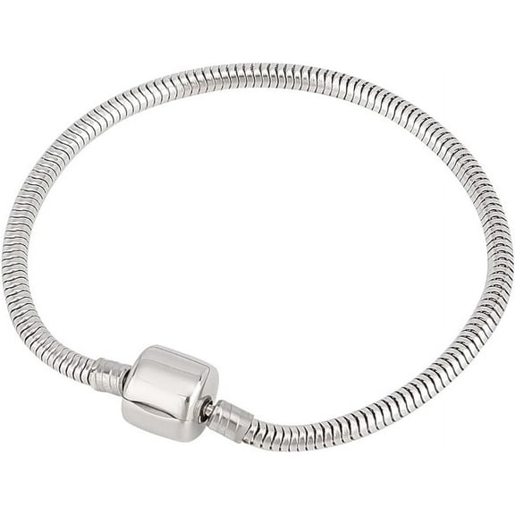 1 Pack European Charm Bracelet Stainless Steel Snake Chain with Barrel Snap Clasp for Women Fits European Style Charm Beads 7.1 Inches DIY