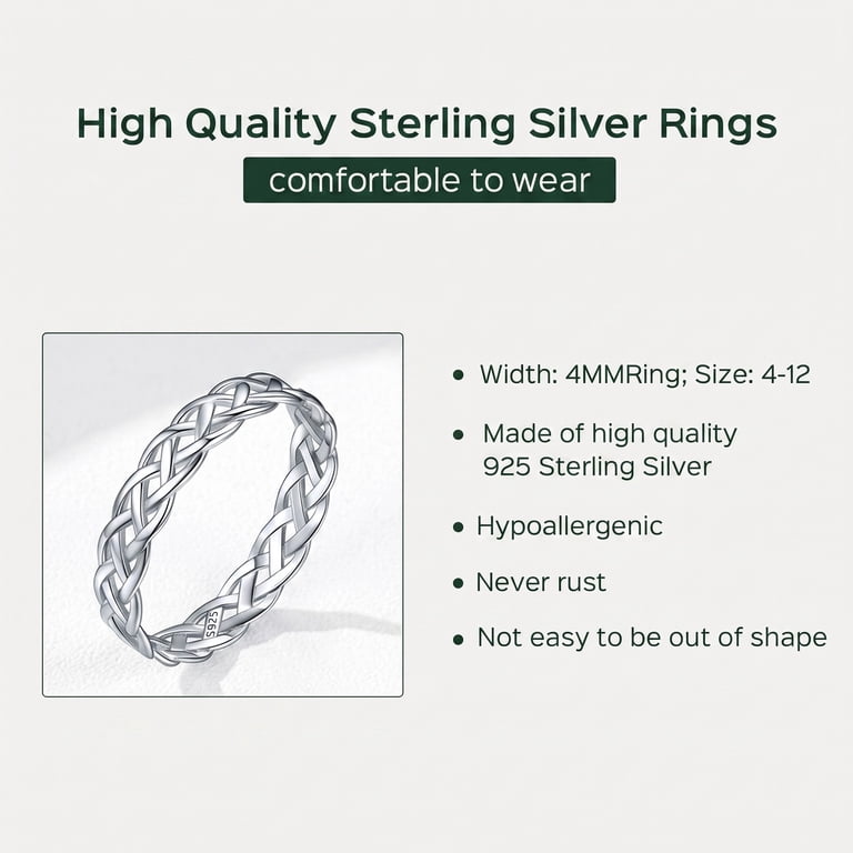 ChicSilver 925 Sterling Silver Celtic Knot Eternity Band, 4mm photo 7