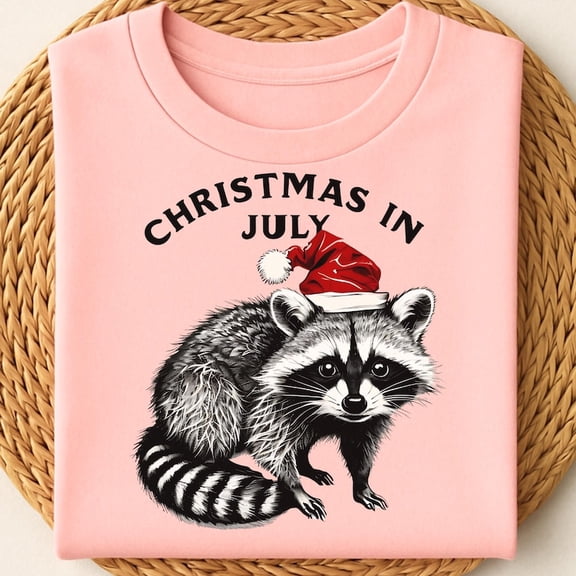 Christmas in July Raccoon T-shirt, Funny Summer Xmas Shirt, Cute Animal Graphic TH240625