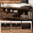 thumbnail image 3 of TV Stand for 75 Inch TVs, Paproos Mid Century Modern 70'' Entertainment Center with Drawers & Open Shelves, TV Console with Doors, Media Console TV Cabinet for Living Room, Office, Dark Brown, 3 of 10