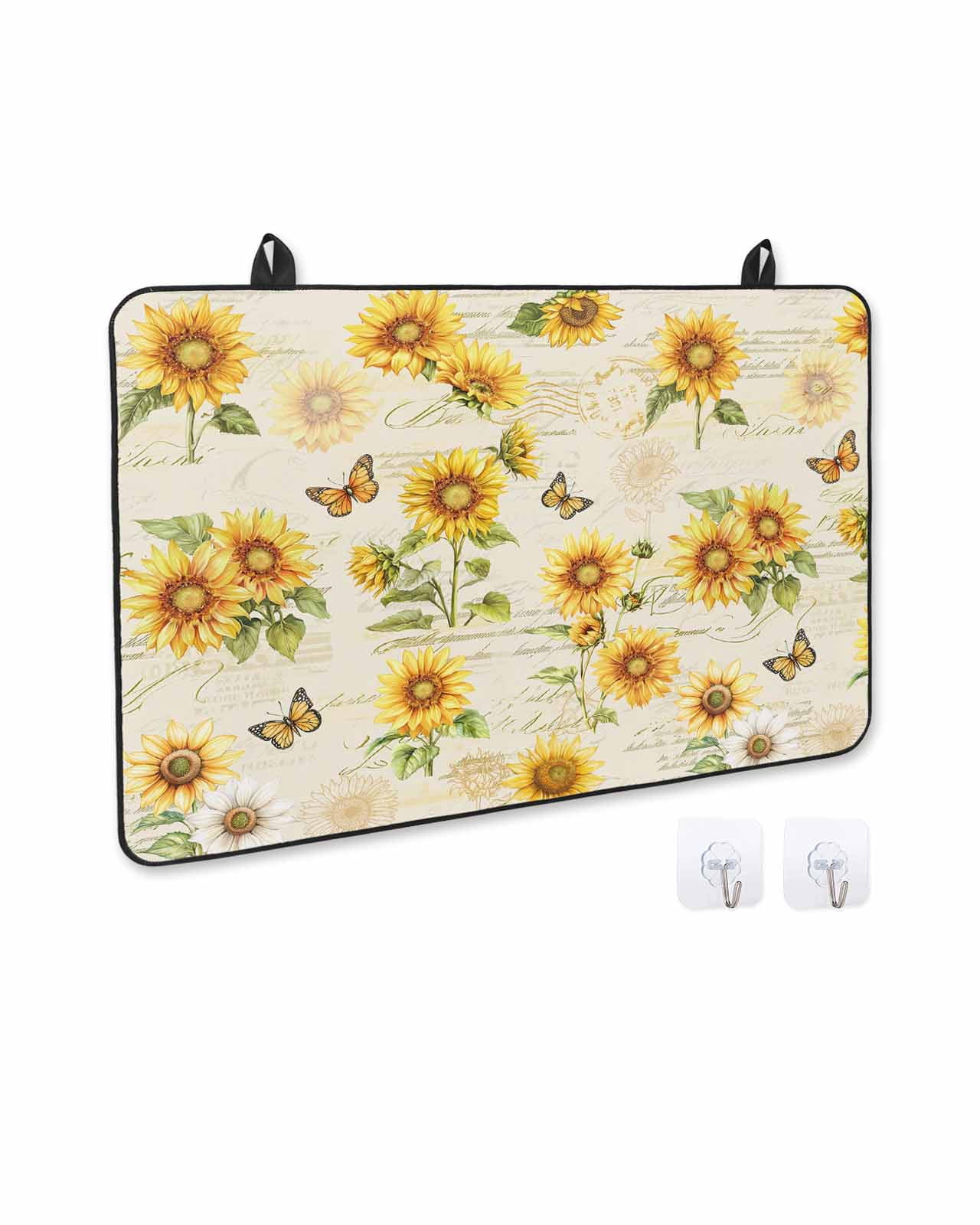 nqOlkjepod Large Induction Cooktop Protector Mat 24"x21", Summer Sunflowers Stove Top Covers for Electric Stove, Farmhouse Vintage Floral Butterfly Stove Burner Cover Mats, Glass Top Stove Cover