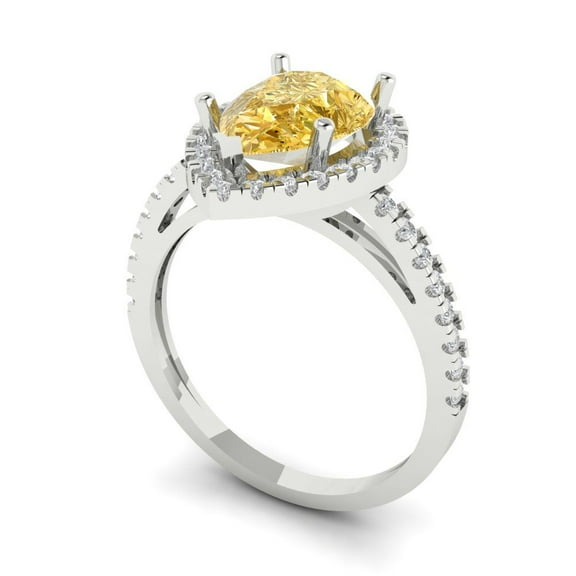 2.38 ct Pear Cut Yellow Moissanite Halo Engagement Ring for Women in 14K White Gold