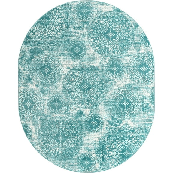 Rugs.com Monte Carlo Collection Rug – 8' x 10' Oval Turquoise Medium Rug Perfect For Living Rooms, Large Dining Rooms, Open Floorplans