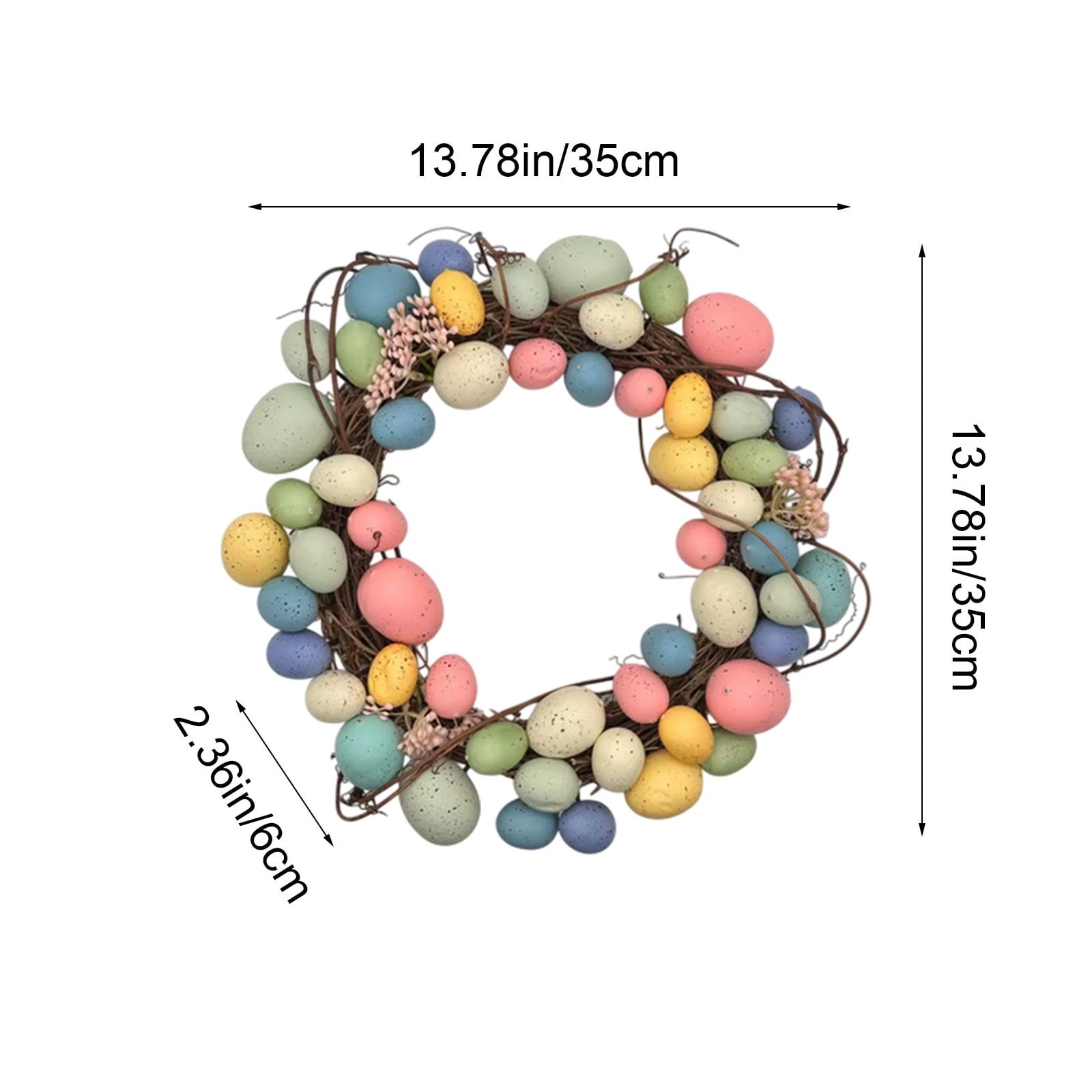 Easter Day Decor, Easter Egg Wreath Artificial Rattan Ring Door Hanger Home Party Decor C