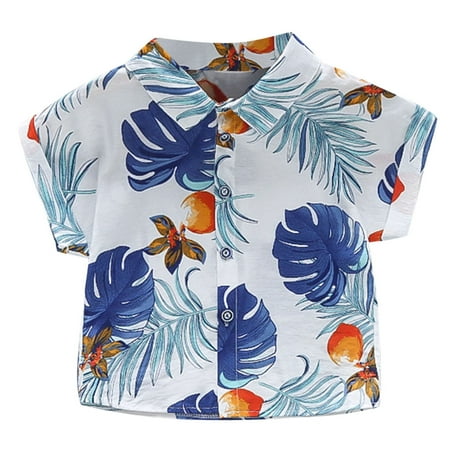 

Baby Toddler Shirt Down Kids Vacation Sleeve Short Button Boys T-shirt Summer Tops Beach Floral Boys Tops