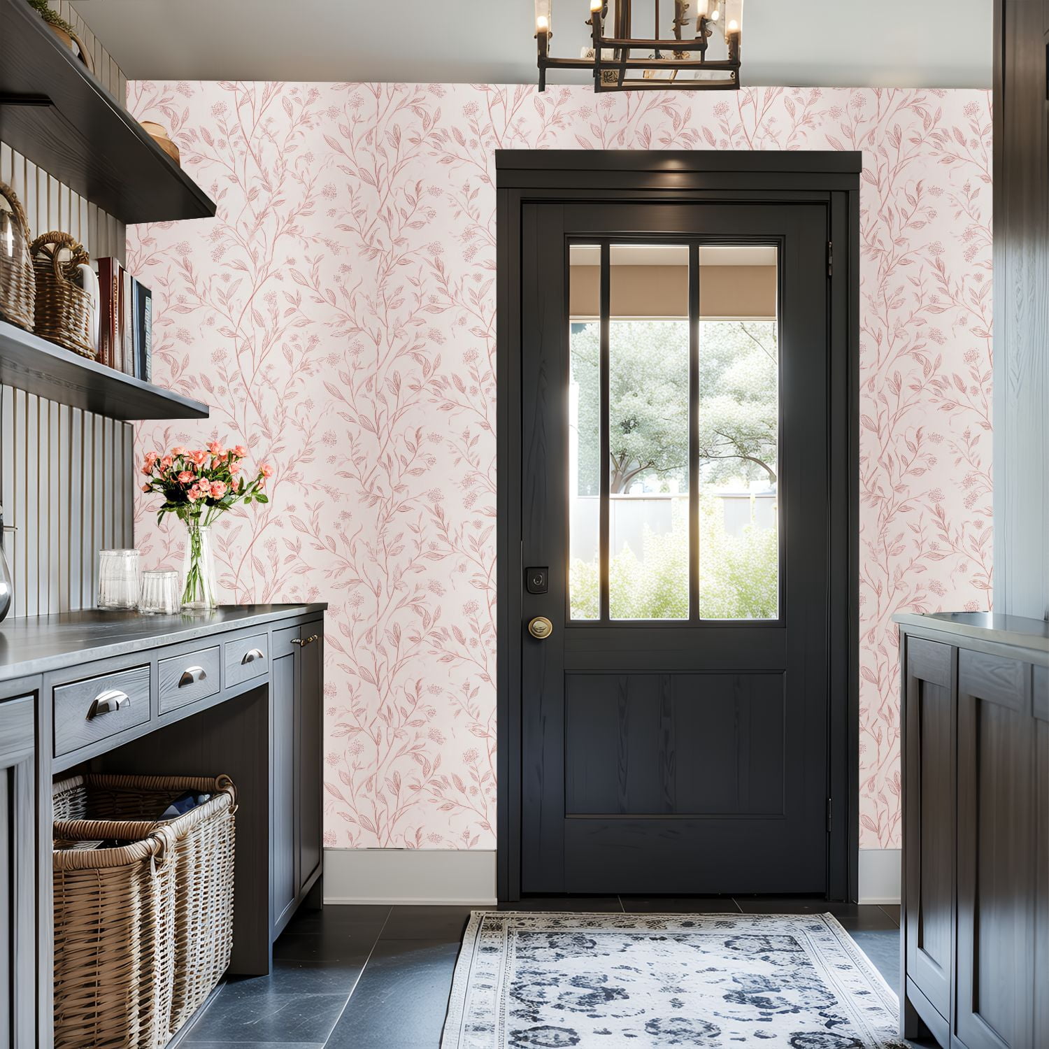 Peel and Stick Wallpaper Delicate Floral Soft Pink Tones Elegant Line Art Wall Mural 17.7in x 9.8ft Self Adhesive Removable Wall Paper Renter Friendly Wallpaper for Nursery Bedroom Cabinets