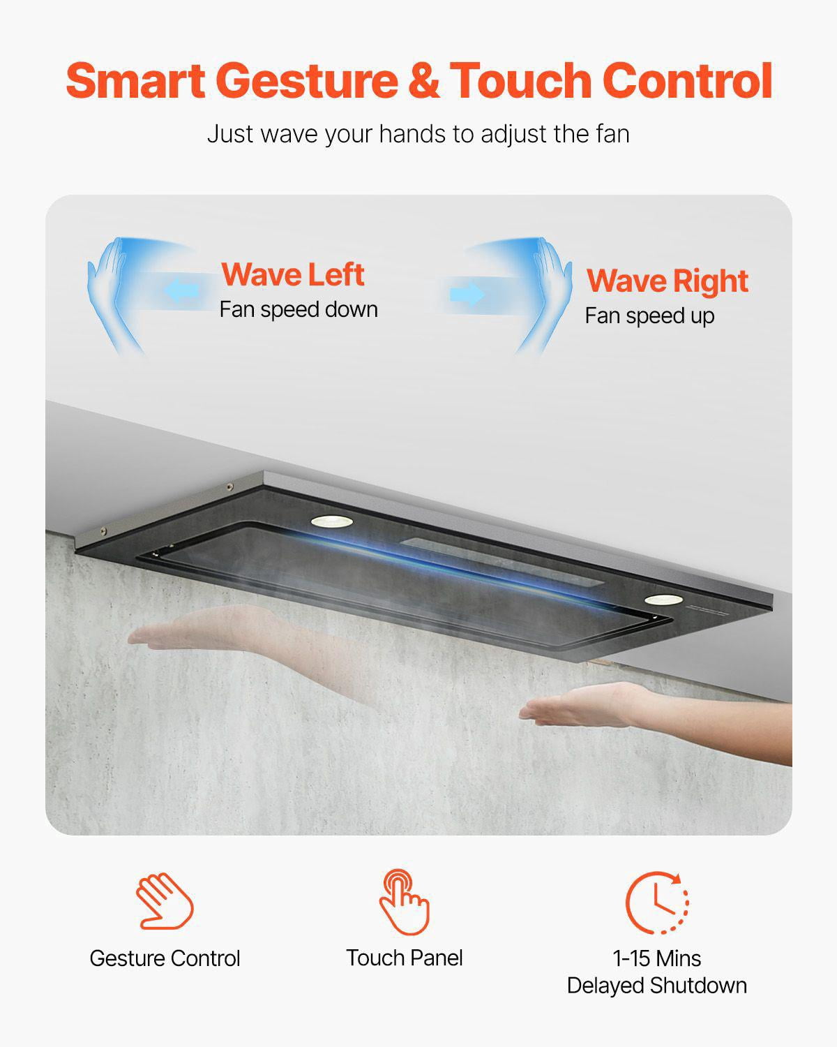 30 Inch Built-in Range Hood Insert 800CFM Stainless Steel Kitchen Vent with Gesture Touch Control LED Light Baffle Filters 4 Speed Exhaust Fan Ducted Ductless Convertible