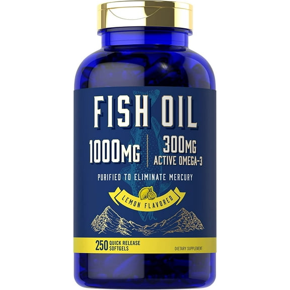 Fish Oil 1000mg | 300mg Omega 3 | 250 Count | Non-GMO and Gluten Free Supplement