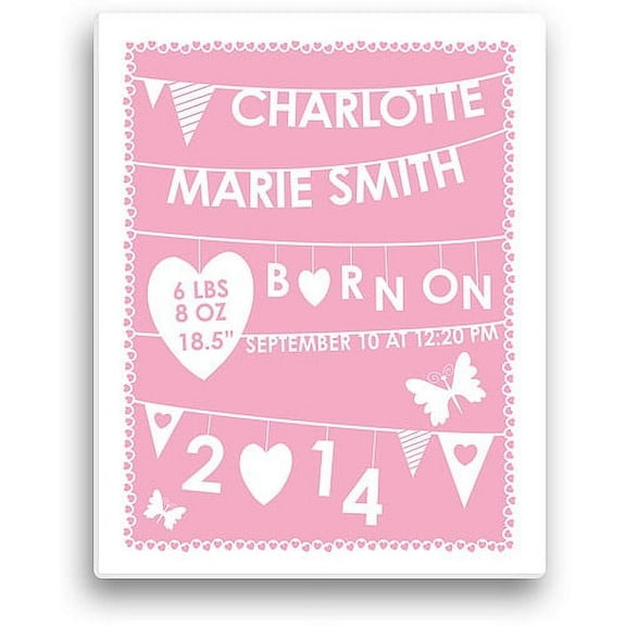 Personalized Girl's Birth Info 11" x 14" Canvas