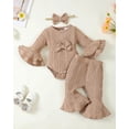 thumbnail image 2 of Newborn Baby Girls Clothes 3 Months Girls 3PCS Romper Outfits Set Solid Color Newborn Girls Long Sleeve Top Pants Set with Headband Apricot, 2 of 5