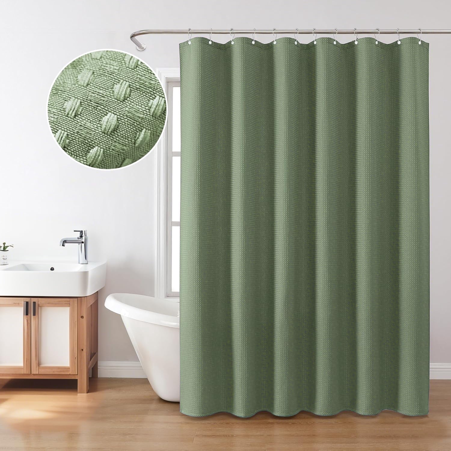 Shower Curtain sage green curtains bathroom curtain Waffle Textured Heavy Duty Thick Fabric Shower Curtains for Bathroom, Luxury Weighted Polyester Cloth Bath Curtain ,72Wx72H,Green