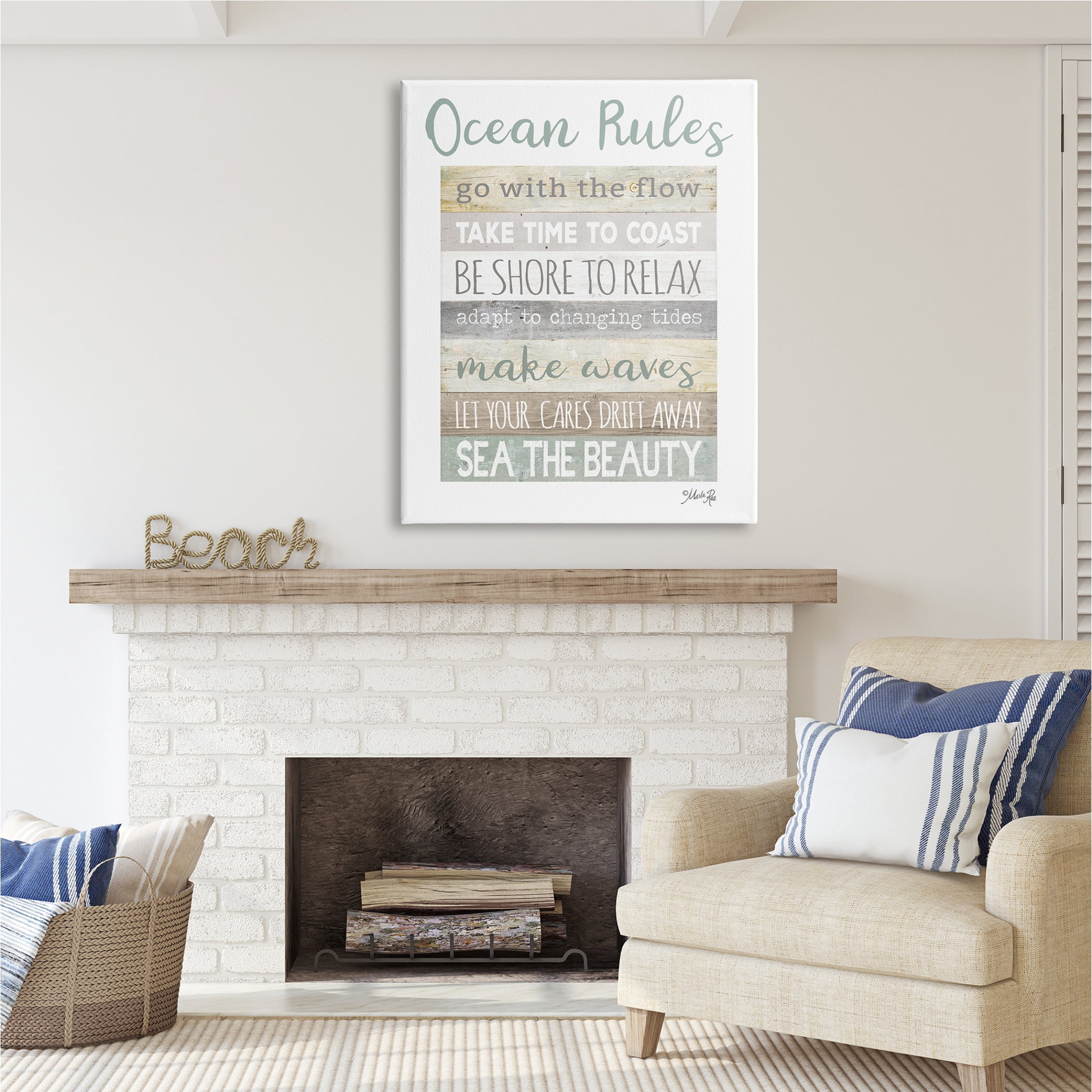 Stupell Industries Ocean Rules Rustic List Typography Painting Gallery Wrapped Canvas Print Wall Art, 36 x 48