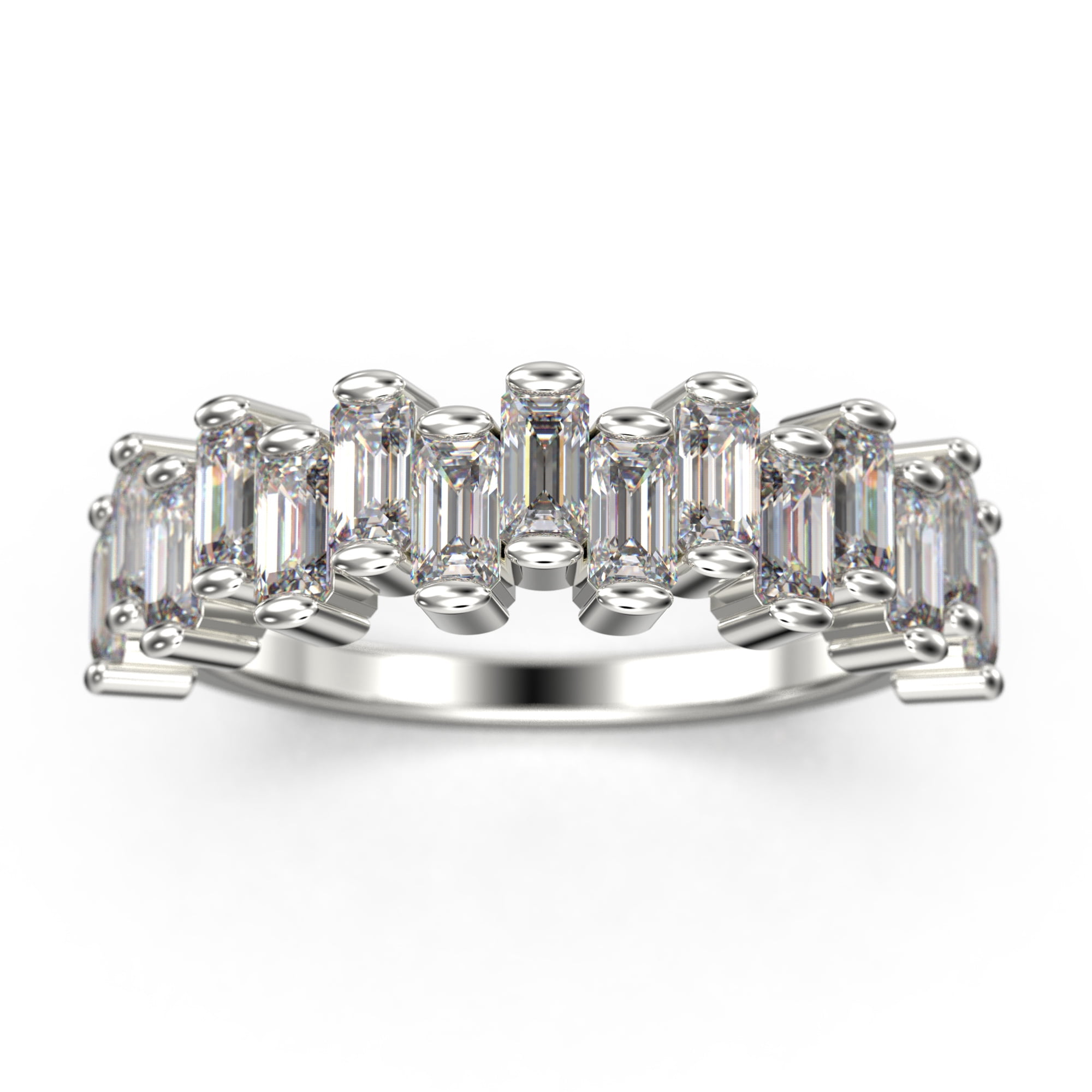 Alternating Wave of Baguette Diamond Moissanite Wedding Ring 10k White Gold