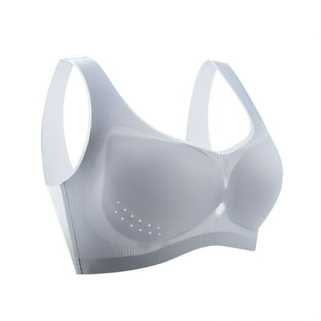 

BIZIZA Women Padded Bralette Comfort Plus Size Seamless Full Coverage Lace Push Up Bra Light Gray XXXXL