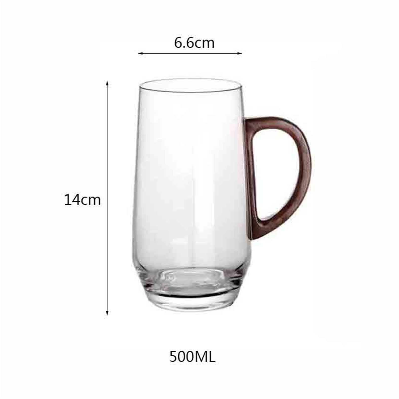 Glass Mug with Wooden Handle, Clear Borosilicate Glass Cup for Tea, Latte, Espresso Coffee and Juice, 17.6oz/500ml