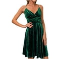 thumbnail image 2 of HKEJIAOI Robes de Cocktail Cadeau d'Anniversaire Mode Femme Décontractée Solide Aguichant Col en V Sans Manches Robe Longue Verte Soldes Liquidation, 2 of 8