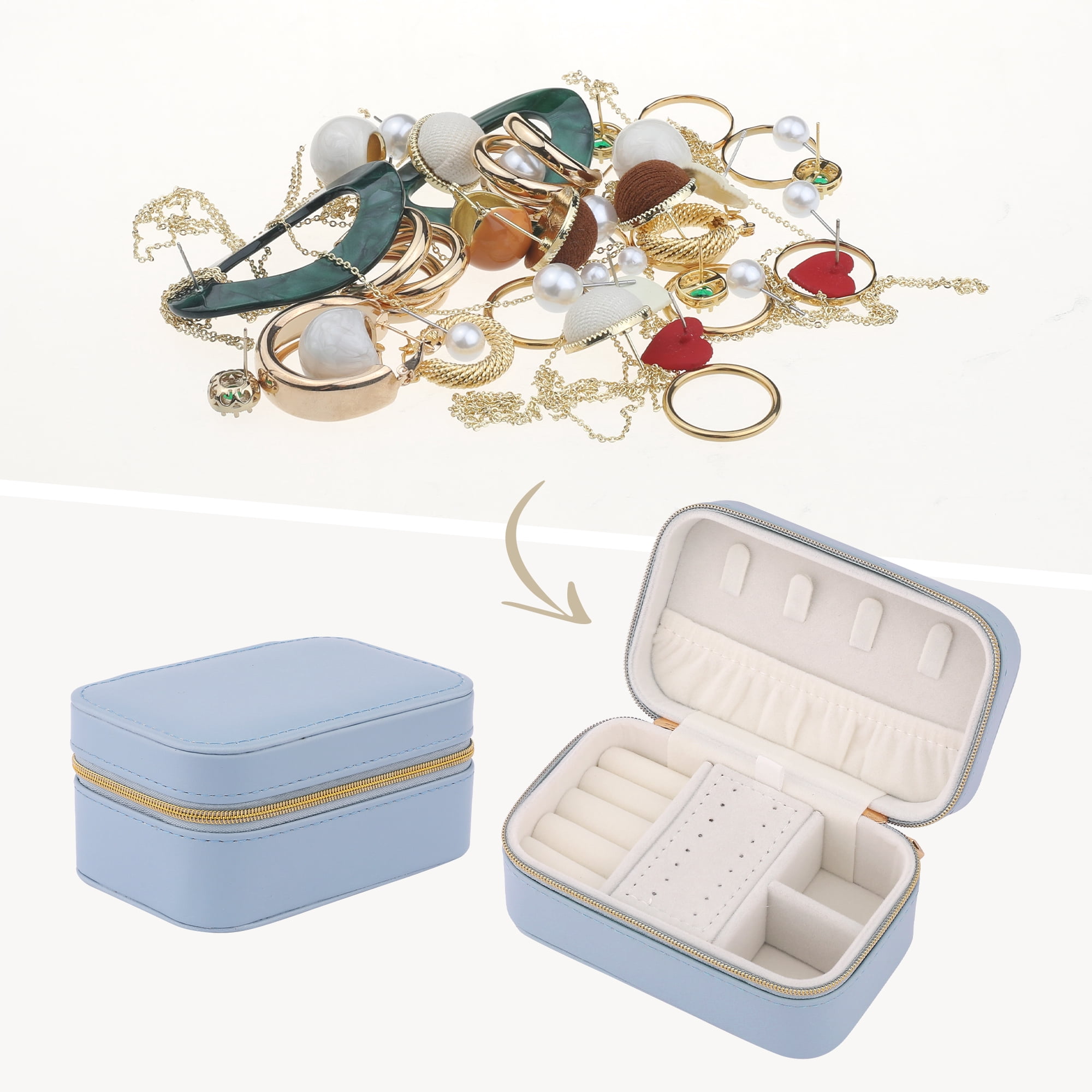 Unique Bargains Portable PU Leather Jewelry Box Mini Organizer Blue
