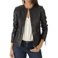 thumbnail image 2 of Women's Genuine Lambskin Leather Jacket Motorcycle Black Slim fit Biker Jacket W126, 2 of 4