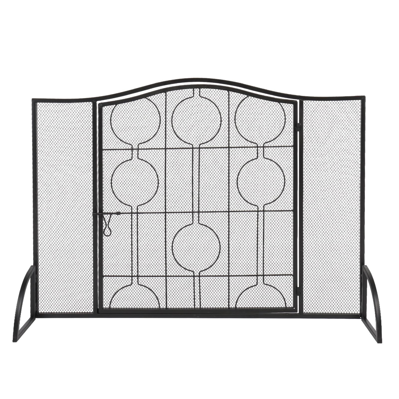 WONISOLI 40x29in Mesh Fireplace Screen with Single Door, Wrought Iron