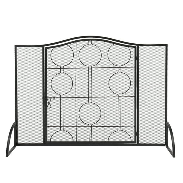WONISOLI 40x29in Mesh Fireplace Screen with Single Door, Wrought Iron