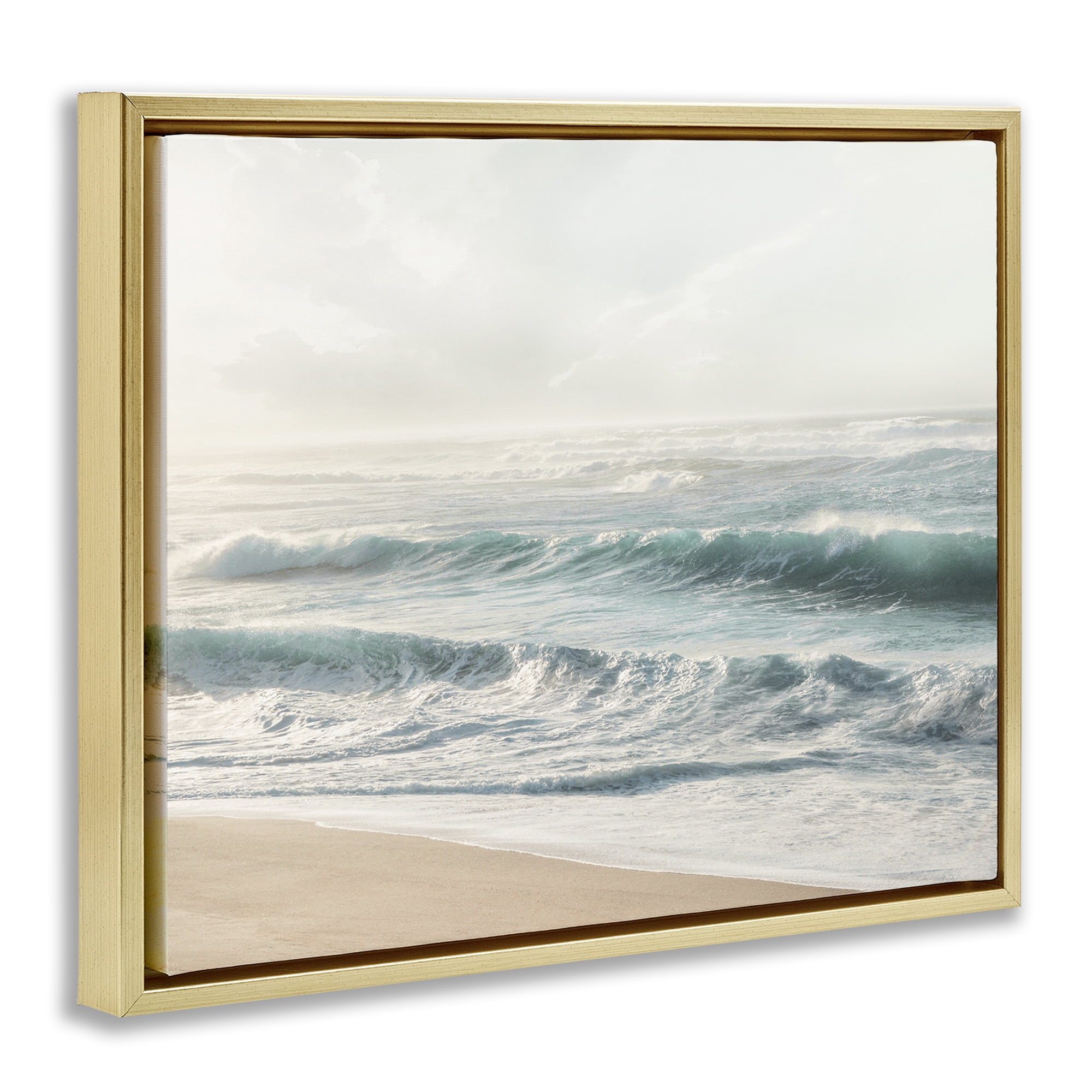 Stupell Industries Distant Beach View Landscape Photography Gold Floater Framed Canvas Art Print Wall Art, 31 x 25