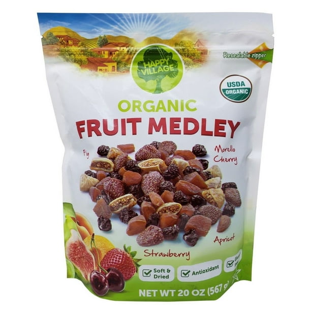 Happy Village Organic Fruit Medley Soft & Dried With Antioxidants 20 Oz 