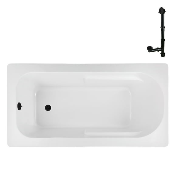 Streamline N-4320-745-BL 72 in. x 36 in. Acrylic Soaking Drop-In Bathtub in Glossy White, With External Drain in Matte Black