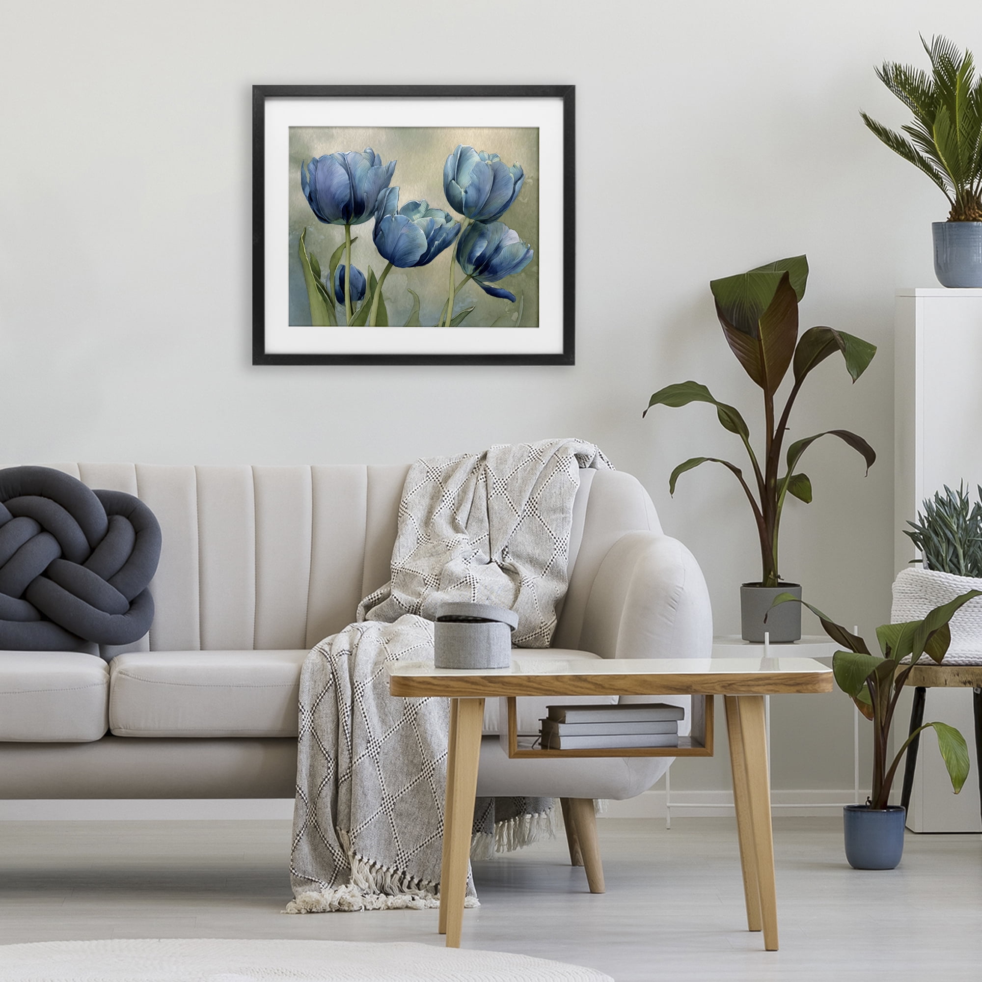 Stupell Industries Drawn Blue Tulip Flowers Black Framed Print Under Glass, design by Franklyn Gregory