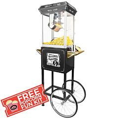 Funtime 4oz Full Size Hot Oil Popcorn Maker Machine w/cart(Black&Silver) with Free