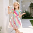 thumbnail image 2 of AmzBarley Girls Rainbow Mermaid Scale Flutter Sleeve Tulle Dress, Colorful Print Casual Princess Tutu Dress for Toddler Girls 5-6 Years, 2 of 7