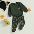 thumbnail image 2 of Okbabeha Baby Toddler Halloween Outfit Boy Girl Funny Ghost Shirt and Pants Long Sleeve Crewneck Sweatsuit Cute Clothes, 2 of 7