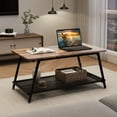thumbnail image 3 of Coffee Table Industrial Center Table 2-Tier Living Room with Mesh Shelf Rectangle Wood Cocktail Table Metal Frame, Easy to Assemble, Rustic Brown, 3 of 9