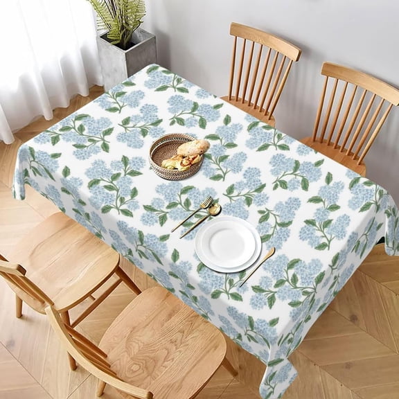 Vintage Floral Tablecloth Rectangle 60 x 102 Inch, Blue Green Hydrangea Flower Decor Tablecloths Tablecloths Polyester Seasonal Table Cloth for Parties Kitchen Dining Indoor Outdoor
