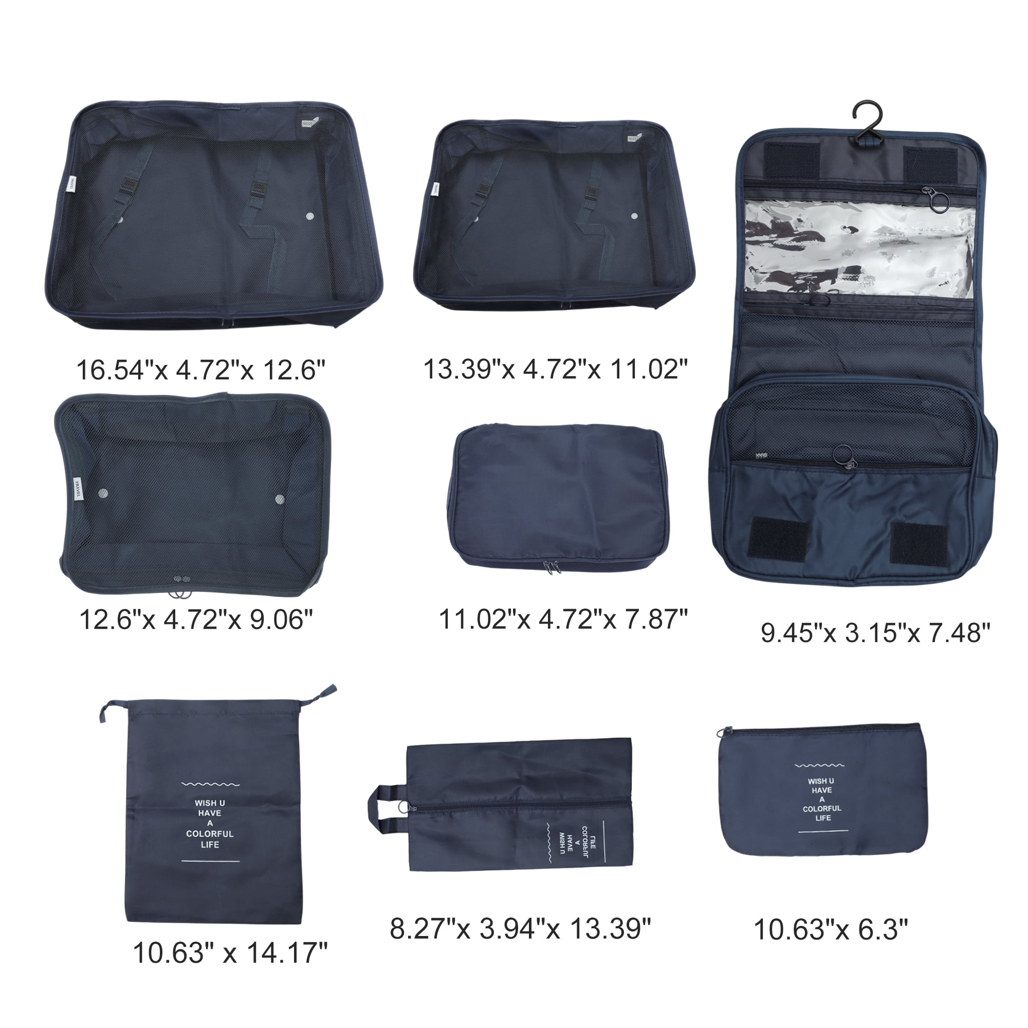 Unique Bargains Portable Packing Cube Set with 8 Different Pieces Navy Blue