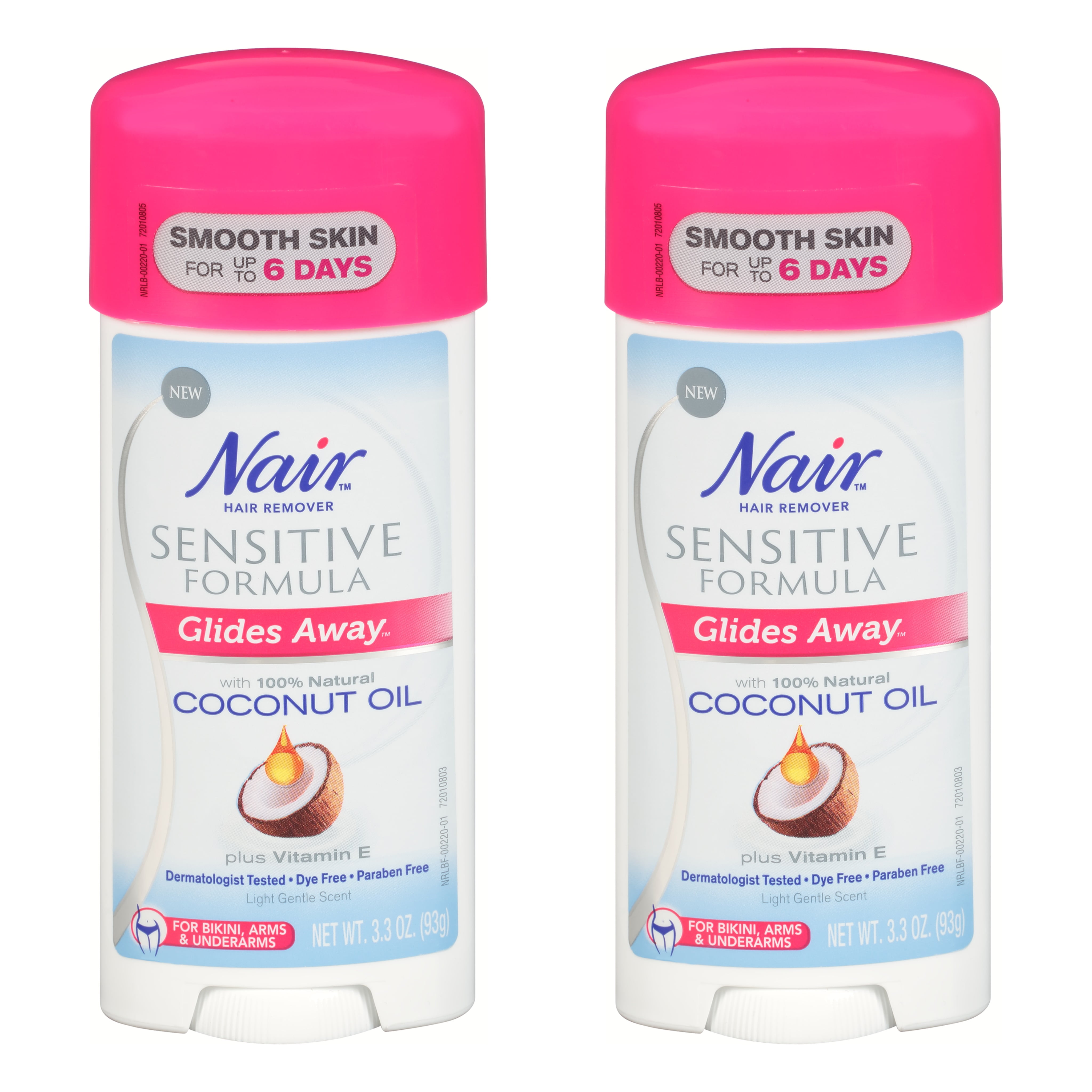Nair Glides Away Sensitive with Coconut Oil and Vitamin E for Bikini, Arms and Underarms 3.3 oz Pack of 2