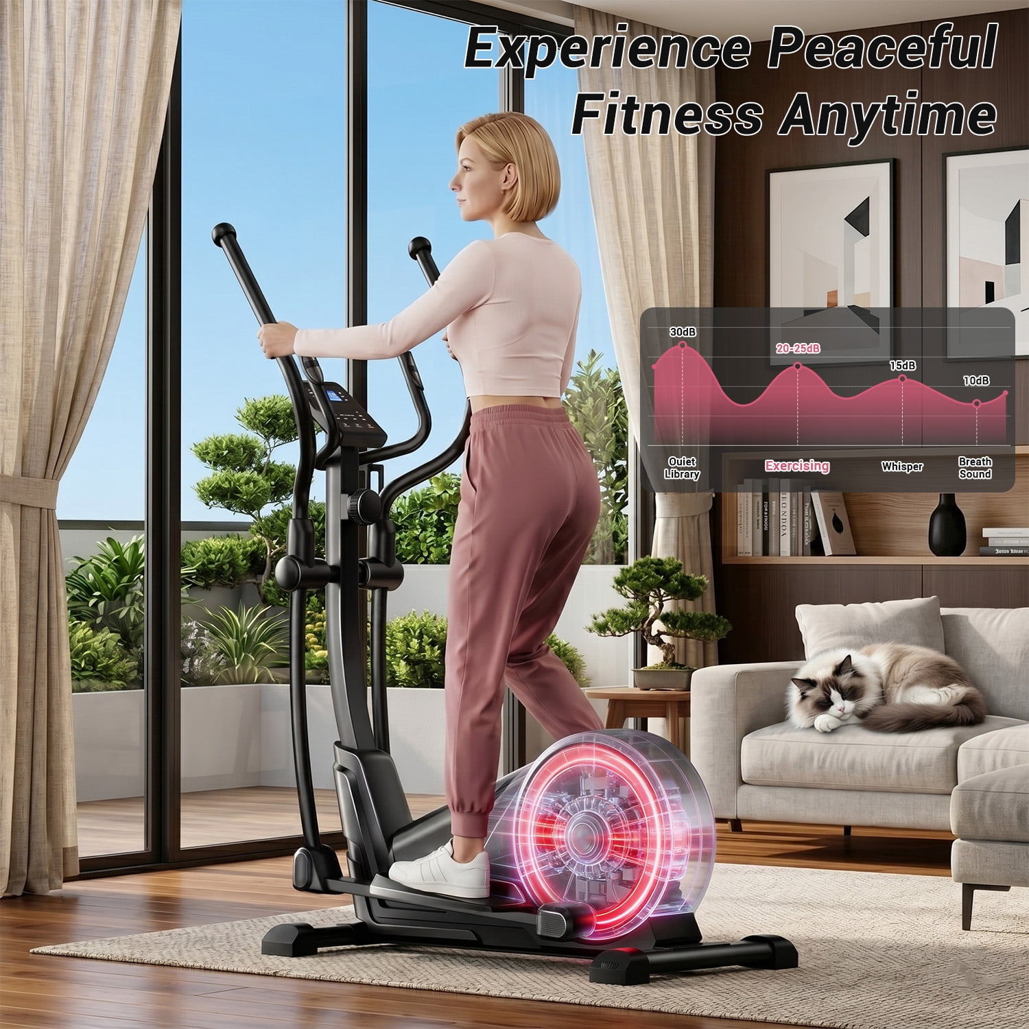 ROBORE Magnetic Elliptical Machine for Home, 16 Resistance Levels, 15.5" Stride, Heart Rate Grips, 350 lbs Capacity, Quiet Cardio Trainer