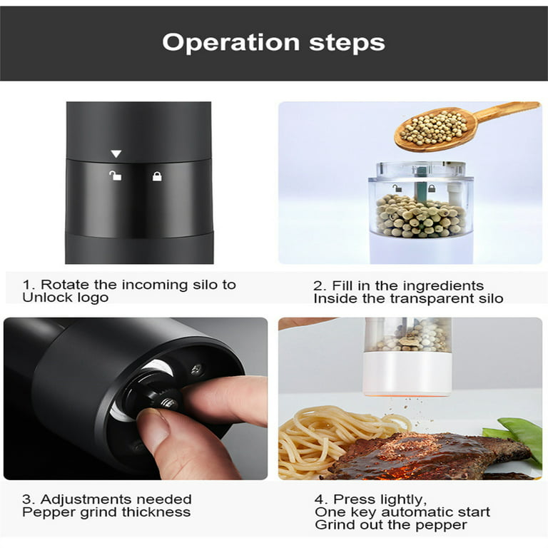 New Electric Pepper Grinder USB Rechargeable, Automatic Pepper and