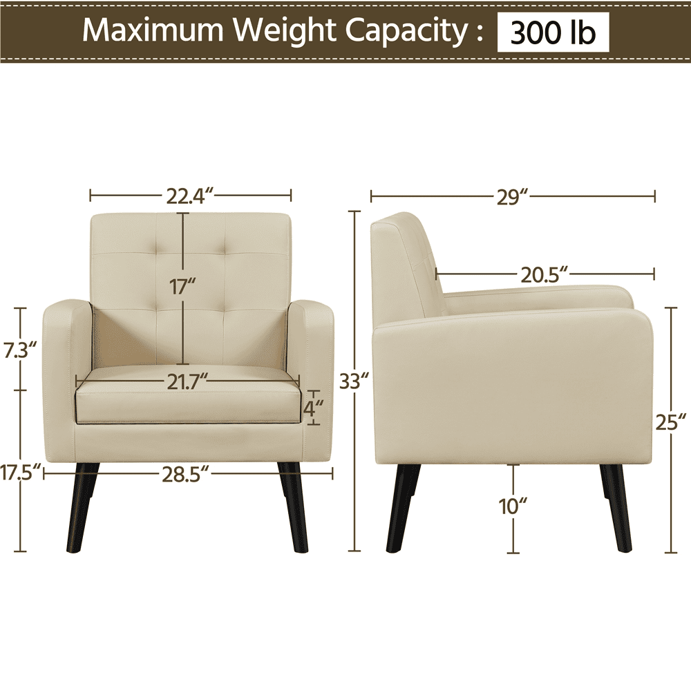 Alden Design Mid Century Faux Leather Tufted Accent Chair for Living Room, Beige