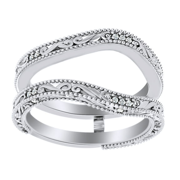 Round Cut White Natural Diamond Enhancer Guard Ring In 14K Solid White Gold (0.05 Ct), Ring Size-4